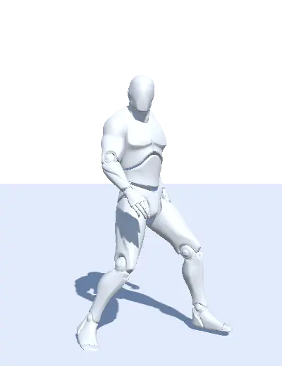 Animation of a 3D humanoid character performing a Strafe Right action.