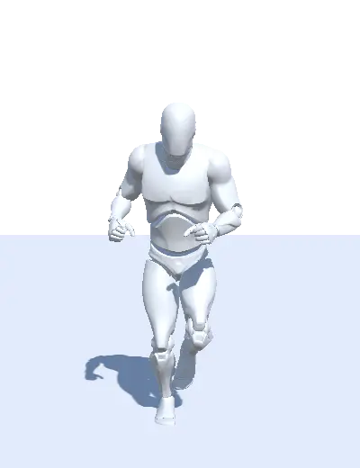 Animation of a 3D humanoid character performing a Run Forward action.