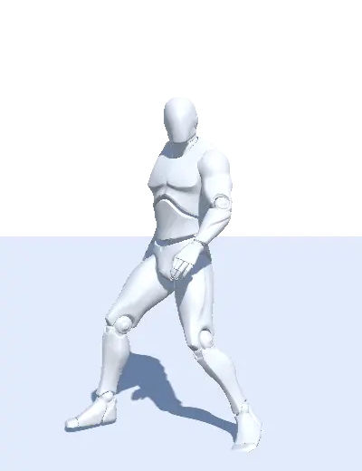 Animation of a 3D humanoid character performing a Strafe Left action.