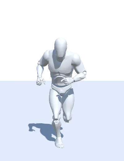 Animation of a 3D humanoid character performing a Sprint action.