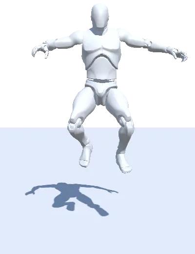 Animation of a 3D humanoid character performing a Jump Down action.